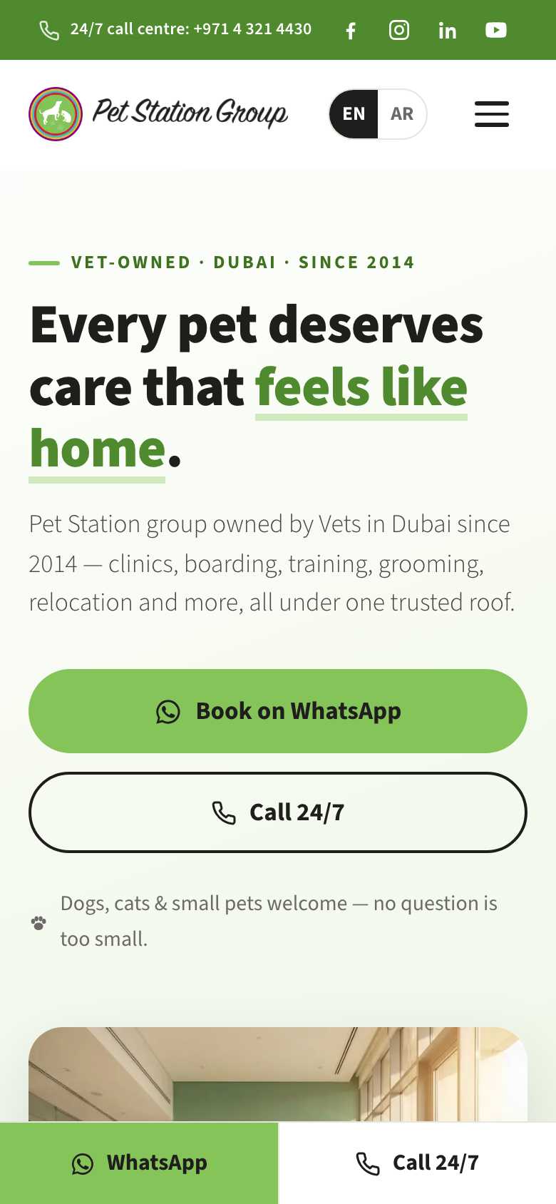 Pet Station Group — a client site we built, shown on a phone